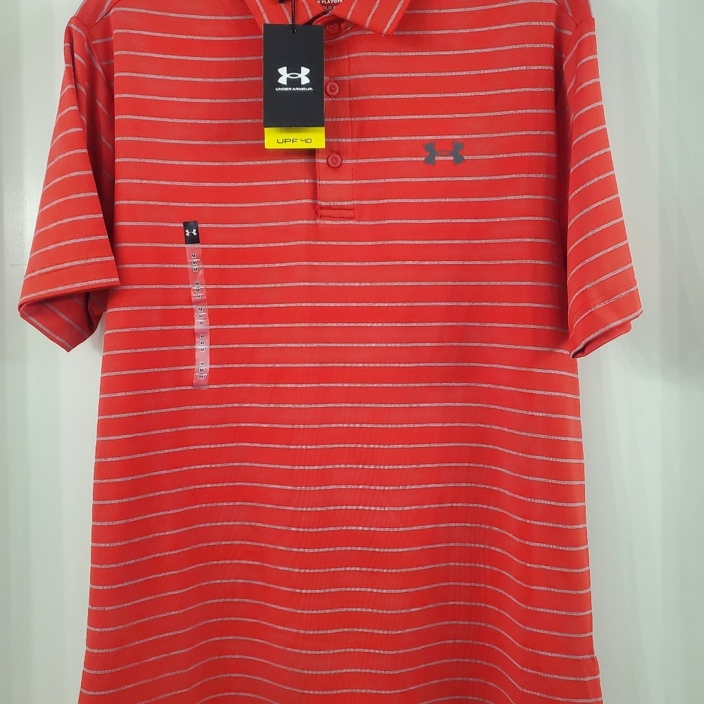 Under Armour Men's Red Striped Polo Shirt Red/ Gray M Orig. $70 New